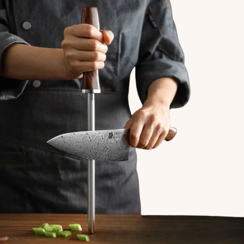 Fusil à aiguiser ergonomique manche en bois Aiguiseur Couteau