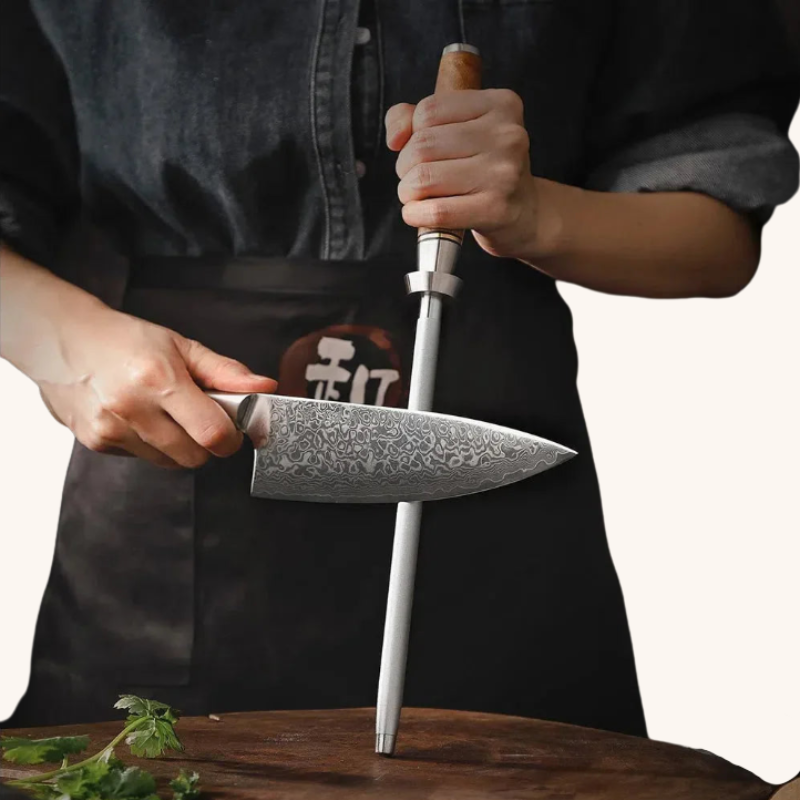 Fusil à aiguiser moderne manche en bois Aiguiseur Couteau